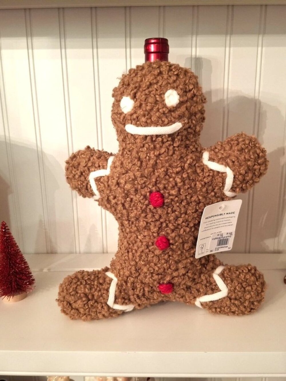 Pottery Barn Gingerbread MR. SPICE Wine Bottle Holder COZY SOFT PLUSH NWT
